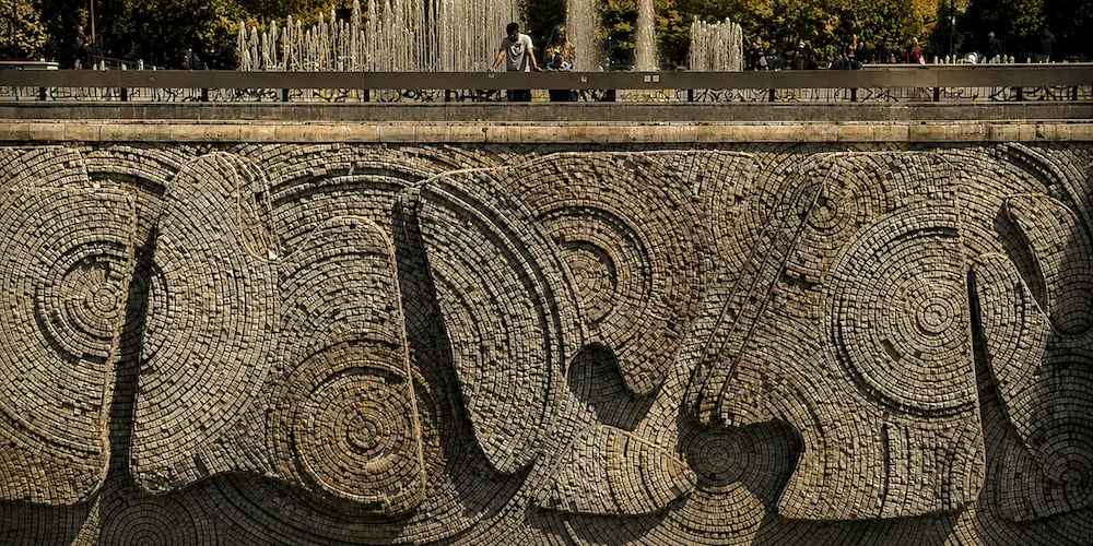 Close-up of stone mosaic pattern, Sofia, Bulgaria