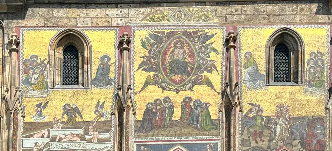 Last Judgment glass mosaic above the Golden Gate of St Vitus Cathedral in Prague