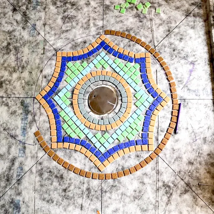 Mosaic shower base progress stage two