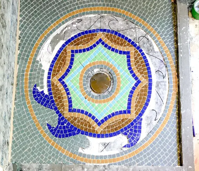 Mosaic shower base progress stage three