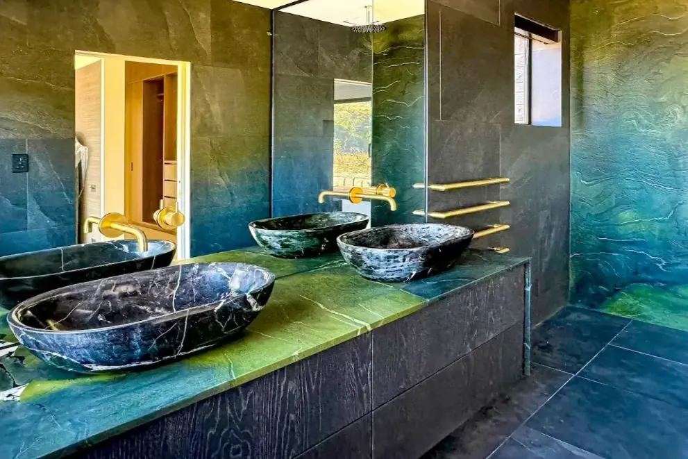 Onyx stone vanity and basin installation